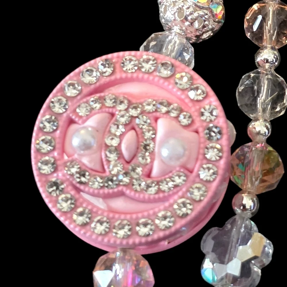 Elegant Pink Beaded Double C Bag Charm